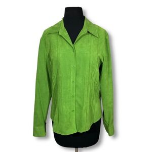 EUC Talbots Women Lime‎ Green Suede Look Button Down Shirt Size Medium